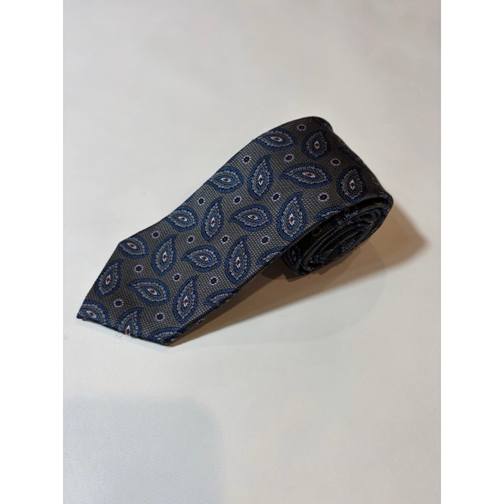 Tom James Executive Collection Silk Tie Gray Blue Paisley Classic Luxury